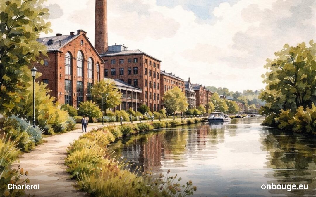 Aquarelle de Charleroi, grand bassin urbain wallon sur la Sambre