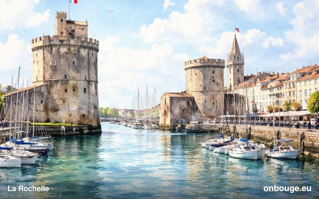 Aquarelle de La Rochelle, son Vieux-Port et ses tours médiévales
