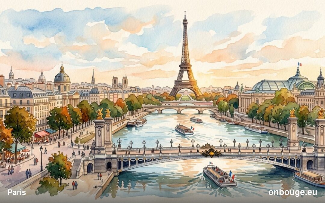 Aquarelle de Paris, capitale de la France