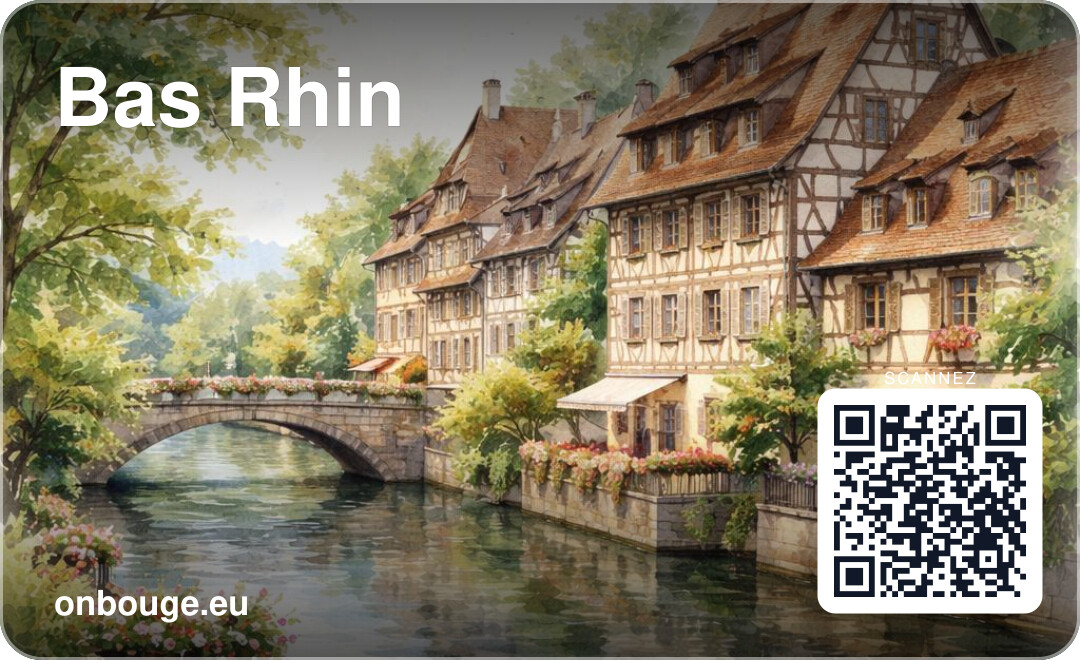 Aquarelle Bas-Rhin — carte OnBouge avec QR