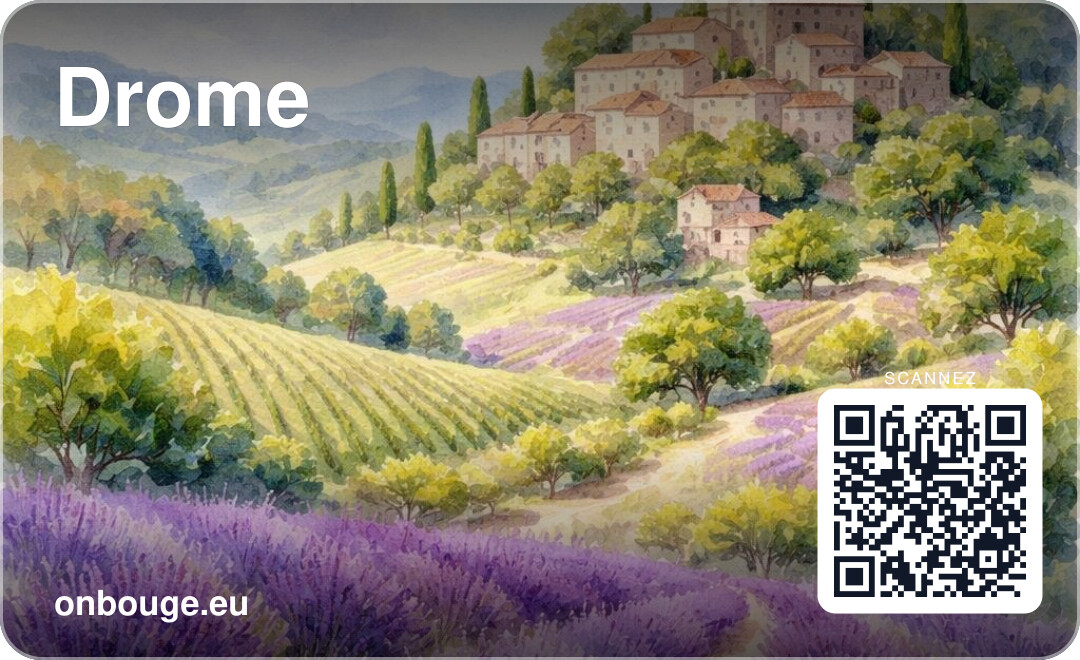 Aquarelle Drôme — carte OnBouge avec QR