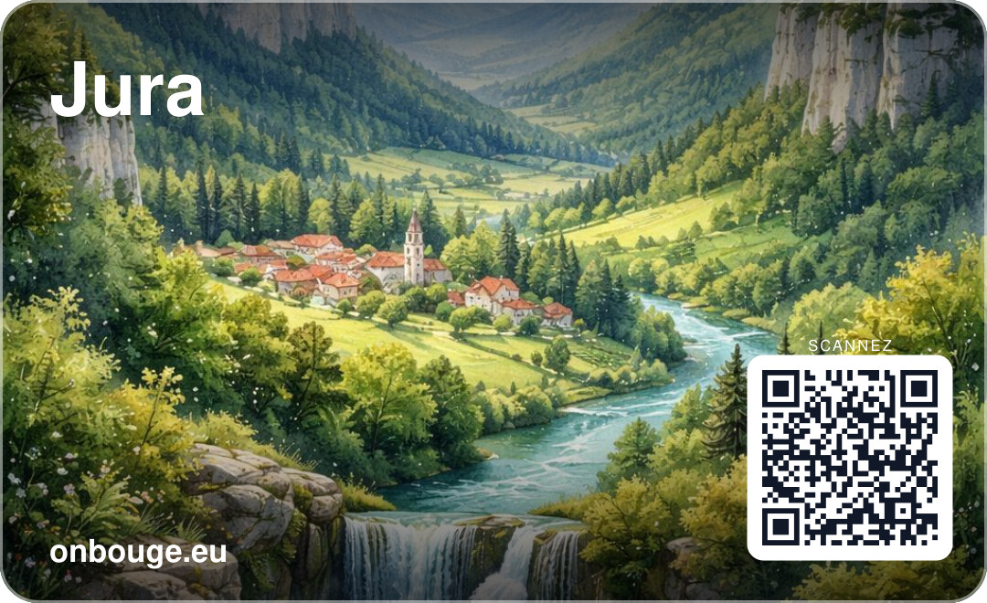 Aquarelle Jura — carte OnBouge avec QR