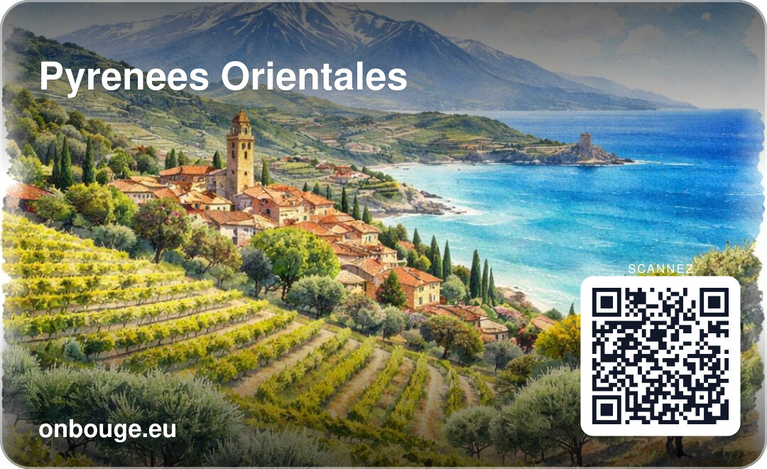 Aquarelle Pyrénées-Orientales — carte OnBouge avec QR