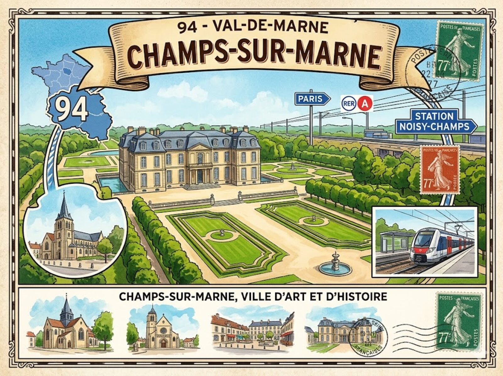 Champs-sur-Marne — aquarelle — France