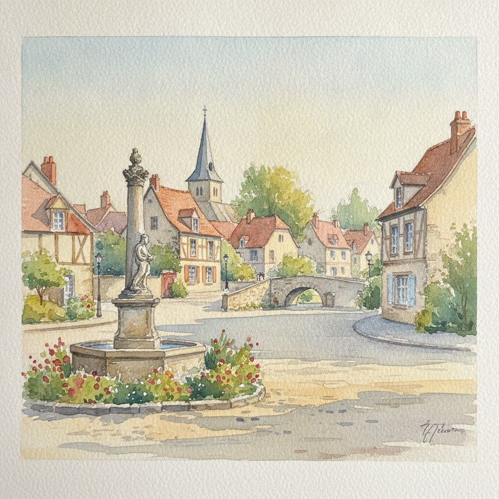Ézy-sur-Eure — aquarelle — France