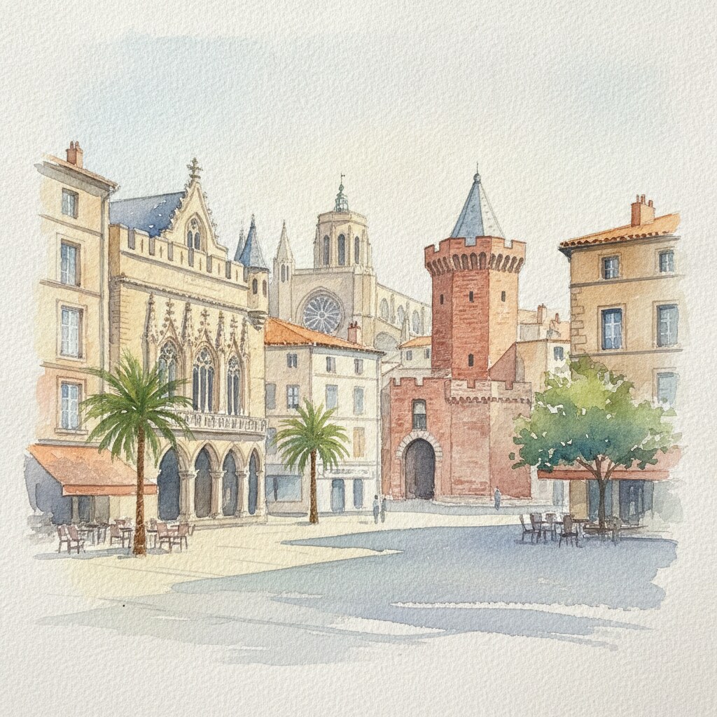 Perpignan — aquarelle — France